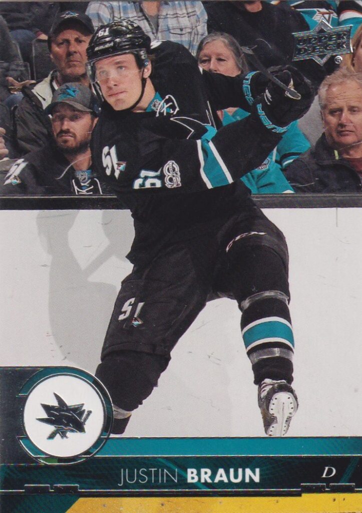 2017/18 Upper Deck 1 – Justin Braun San Jose Sharks 154