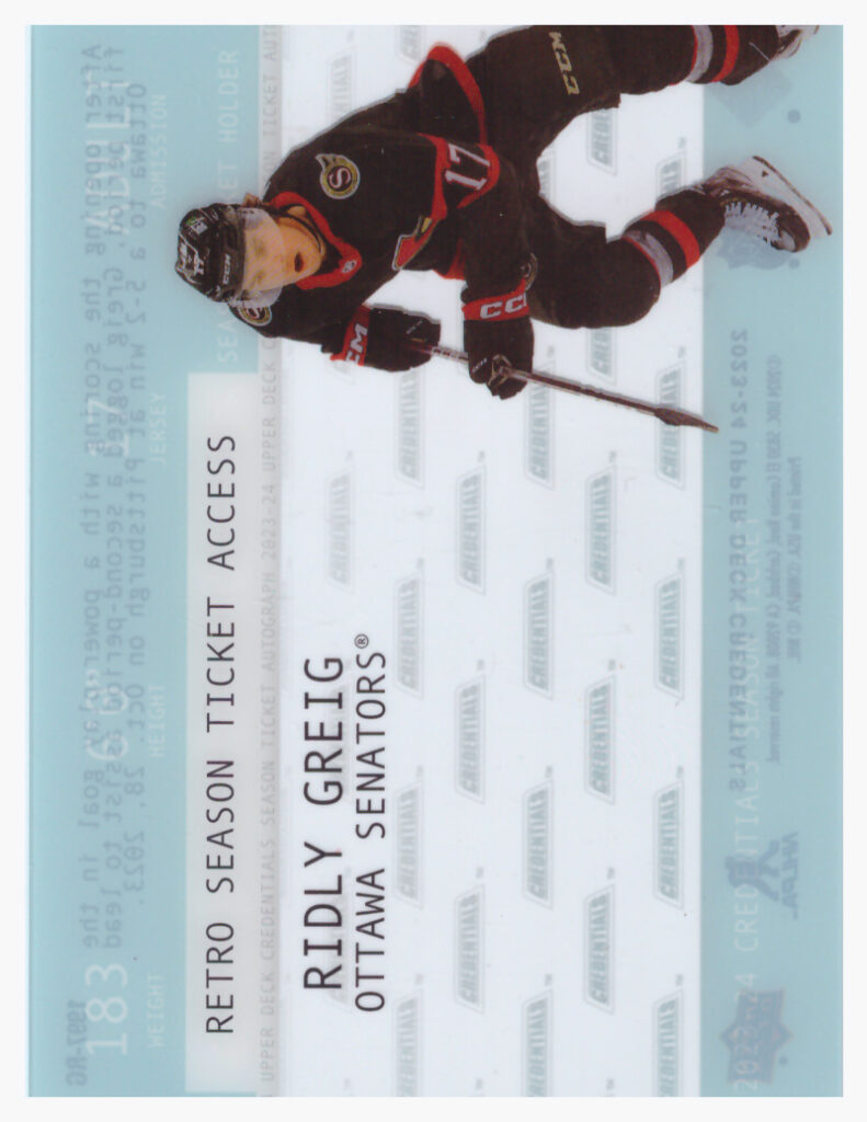 2023/24 Credentials – Ridly Greig Ottawa Senators 1997-RG